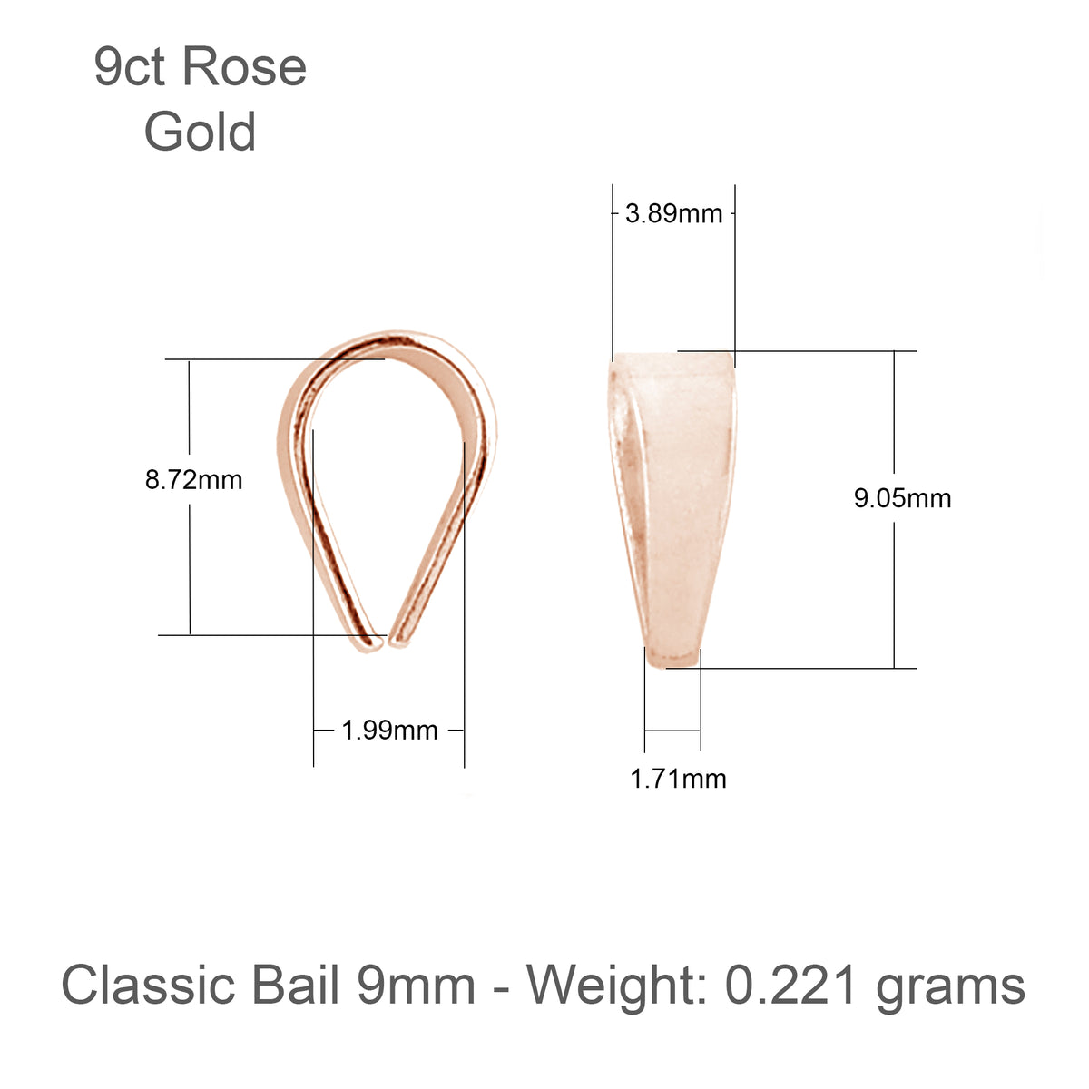 9ct Rose Gold Pinch Bail Pendant Jewellery Supplies AU Ore Metals