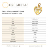 24ct Pure Gold - Sweet 16 Openwork Heart Charm