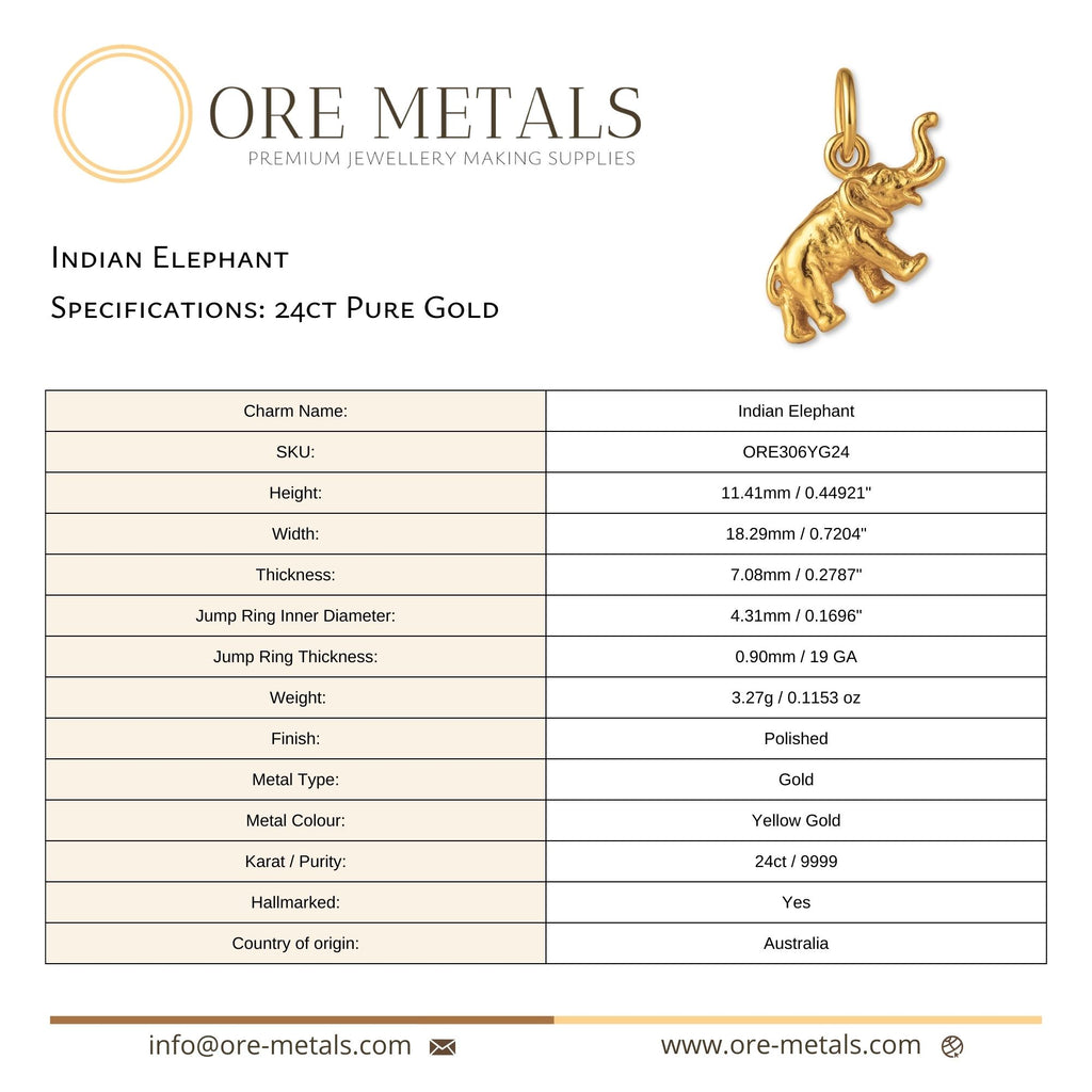 24ct Pure Gold - Indian Elephant Charm