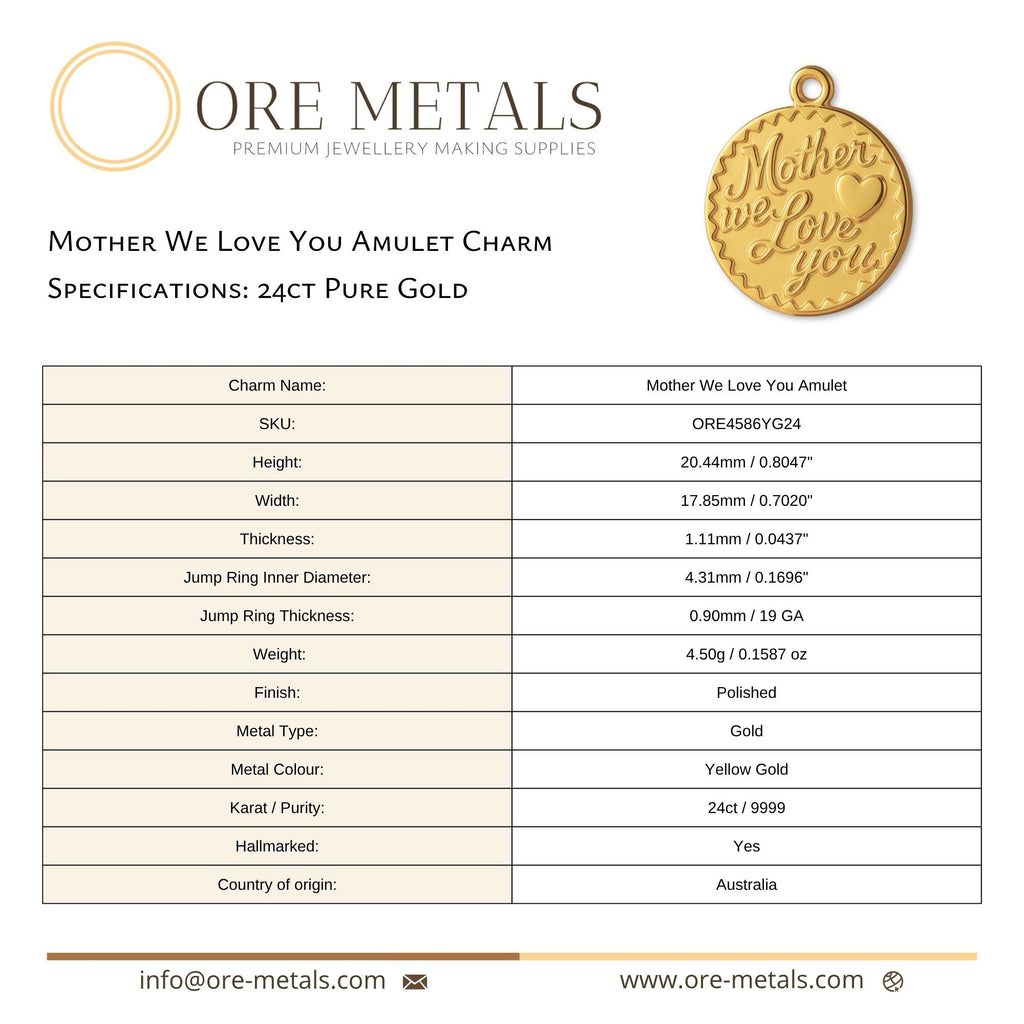 24ct Pure Gold - Mother We Love You Amulet Charm