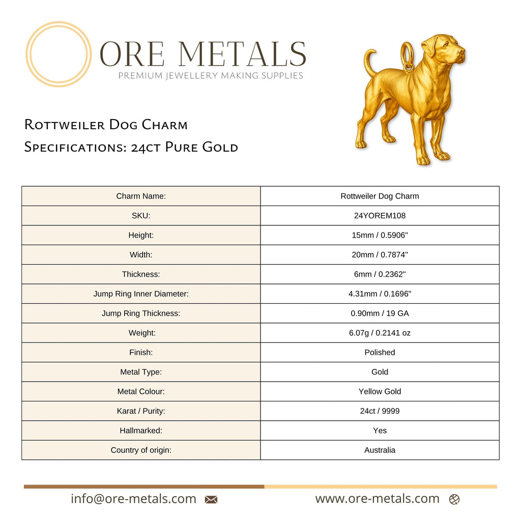 24ct Pure Gold - Rottweiler Dog Charm