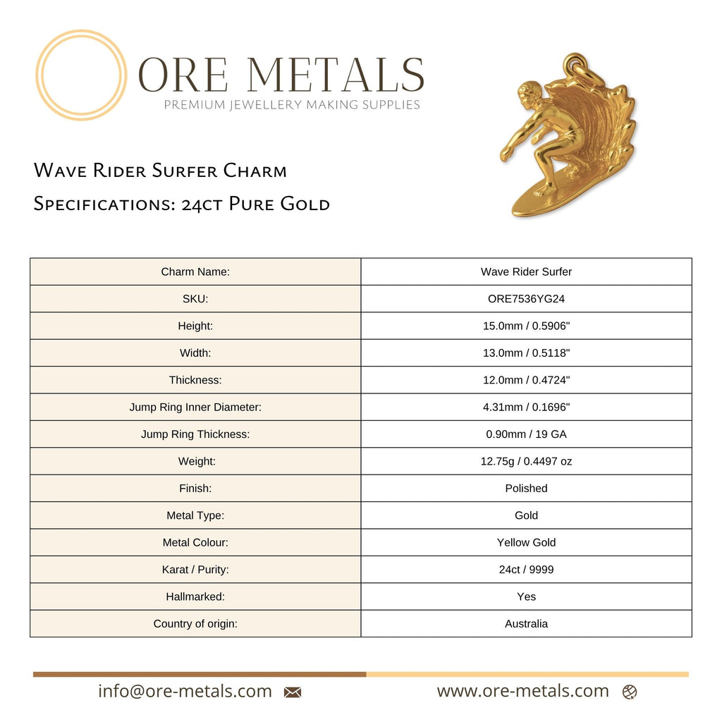 24ct Pure Gold - Wave Rider Surfer Charm