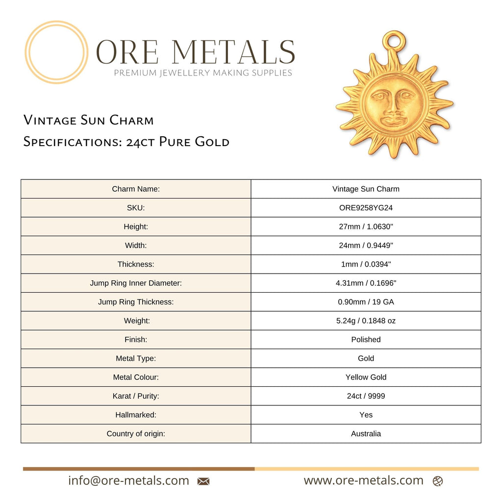 24ct Pure Gold - Vintage Sun Face Charm