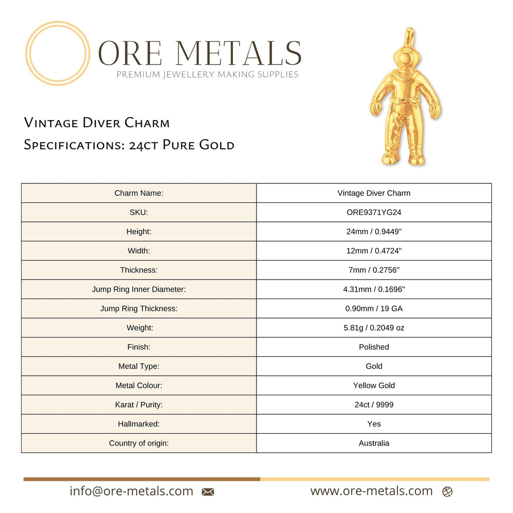24ct Pure Gold - Vintage Diver Charm