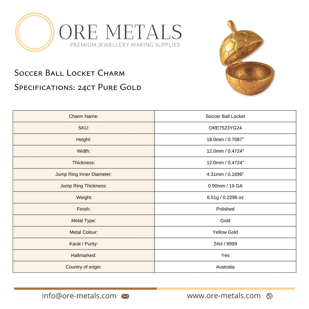 24ct Pure Gold - Soccer Ball Locket Charm