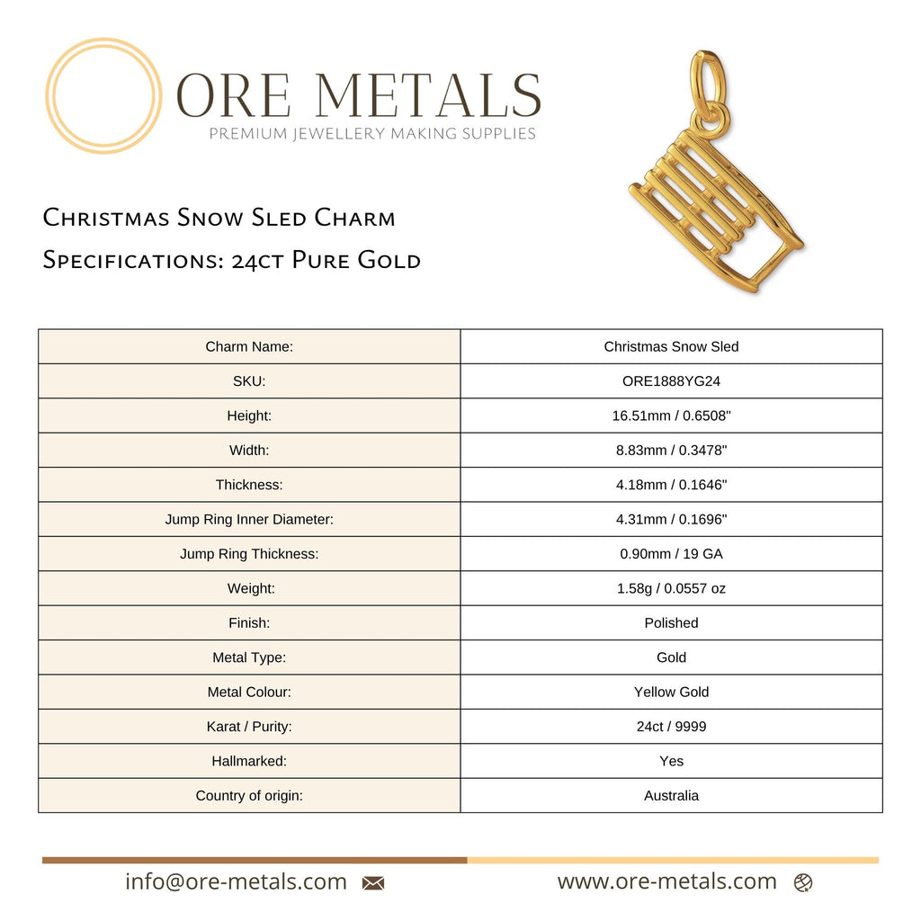 24ct Pure Gold - Christmas Snow Sled Charm