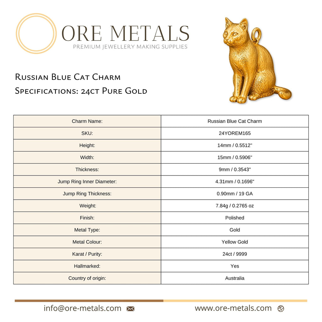 24ct Pure Gold - Russian Blue Cat Charm