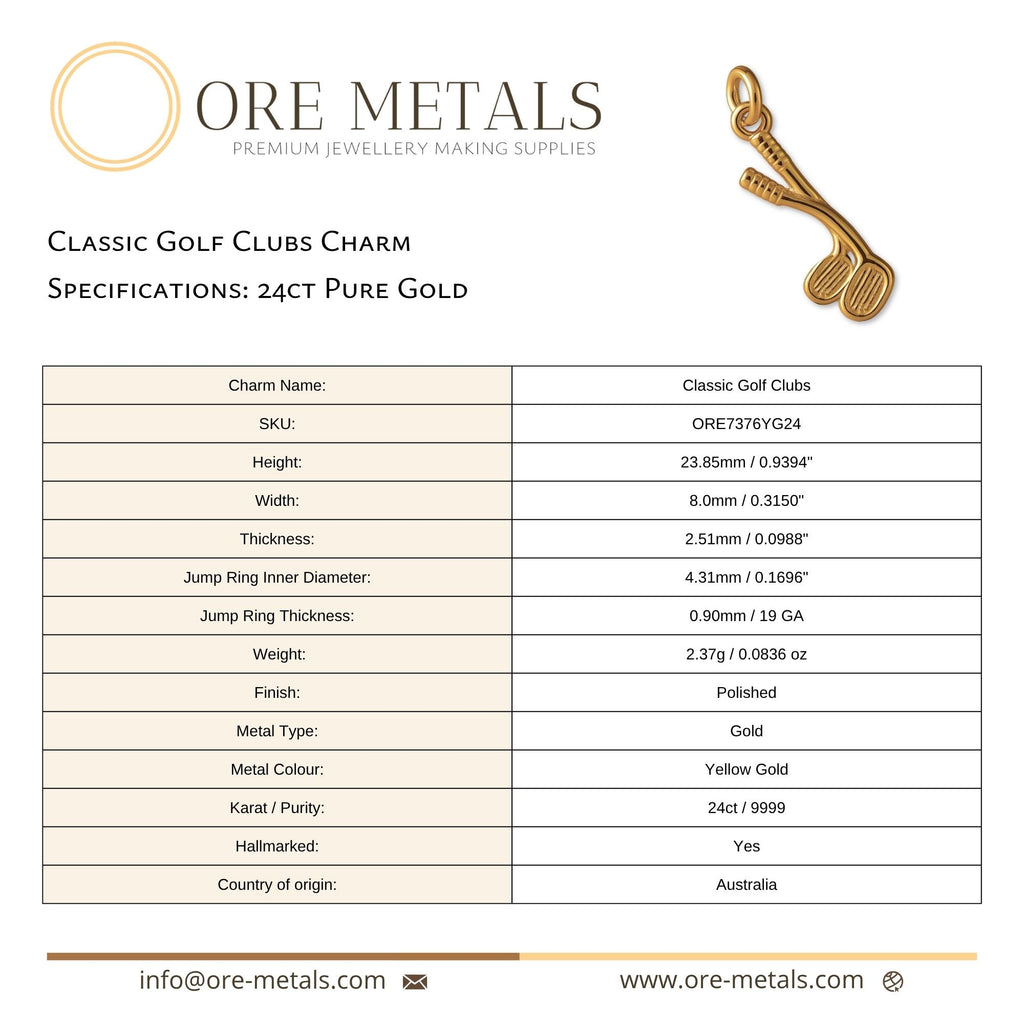 24ct Pure Gold - Classic Golf Clubs Charm