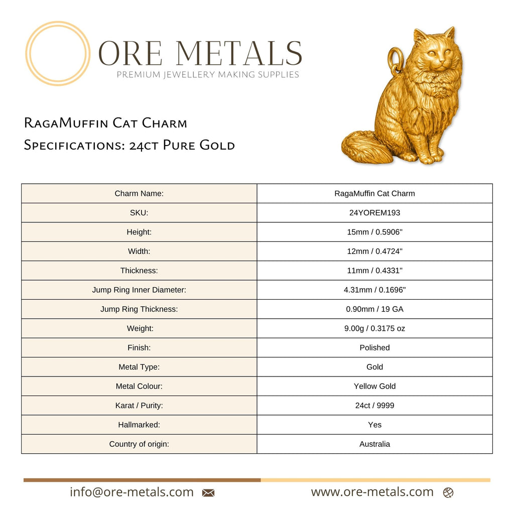 24ct Pure Gold - Ragamuffin Cat Charm