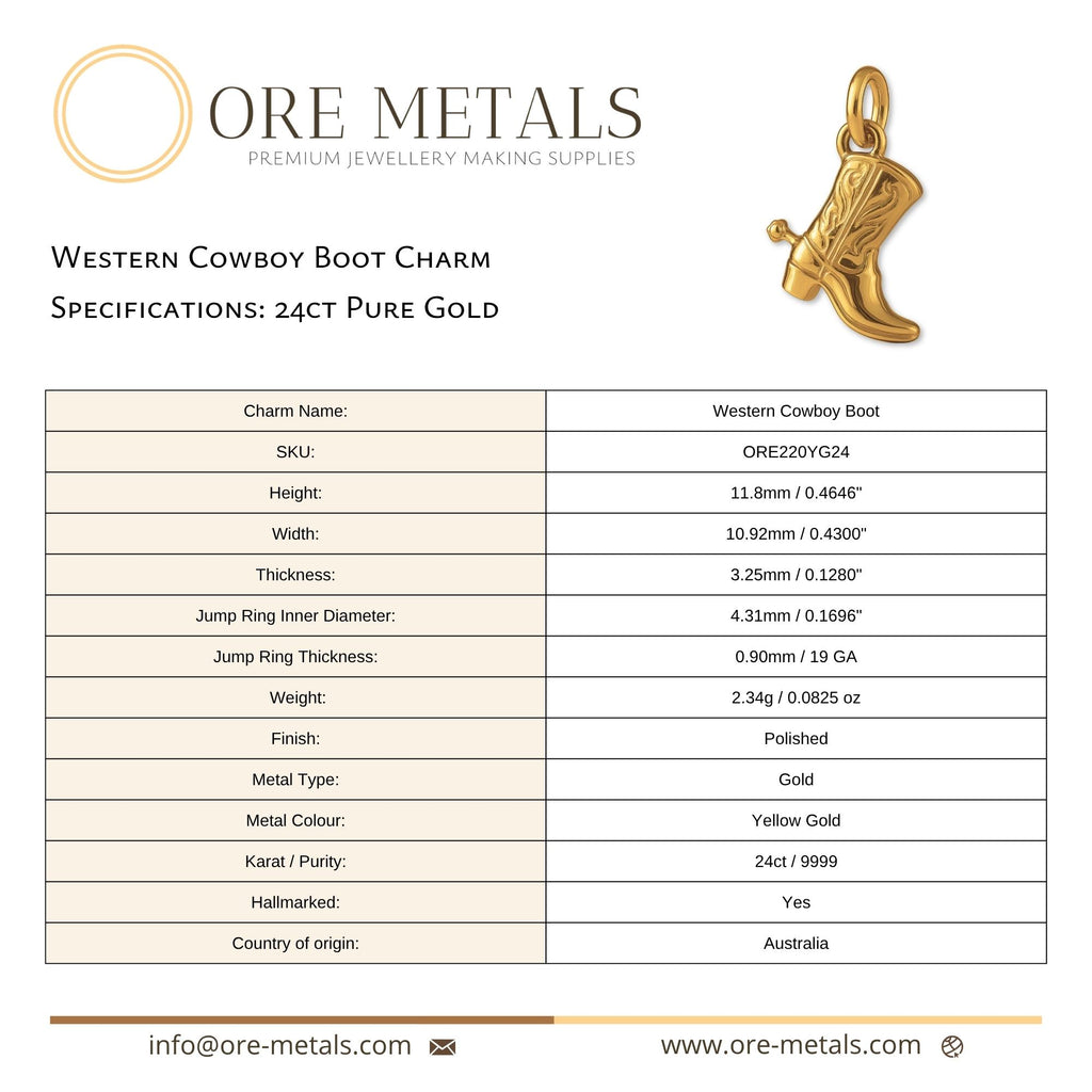 24ct Pure Gold - Western Cowboy Boot Charm