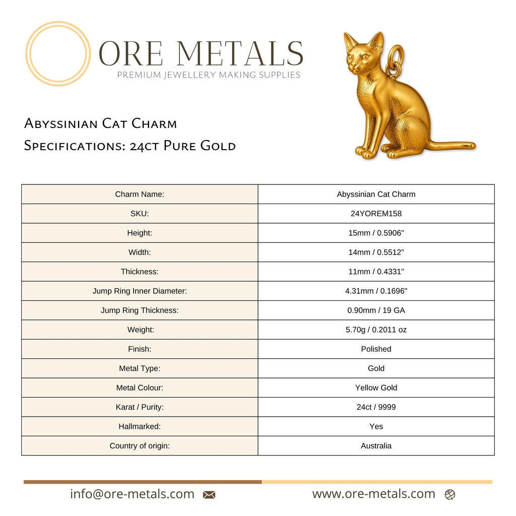 24ct Pure Gold - Abyssinian Cat Charm