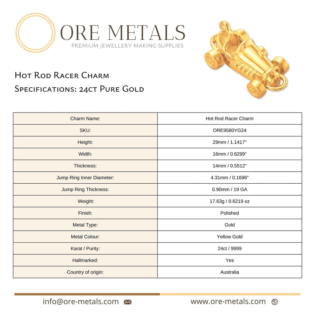 24ct Pure Gold - Hot Rod Racer Charm