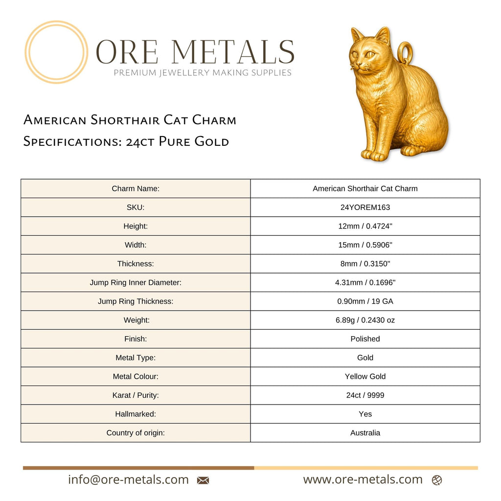 24ct Pure Gold - American Shorthair Cat Charm