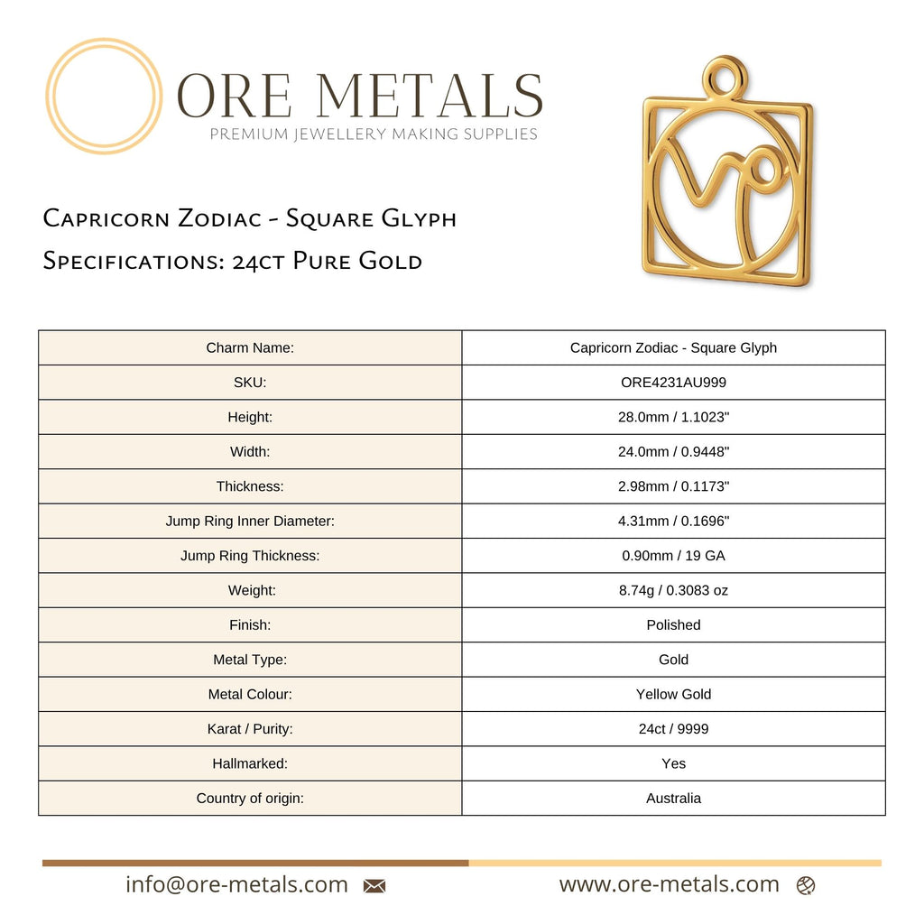 24ct Pure Gold - Capricorn Zodiac Square Charm