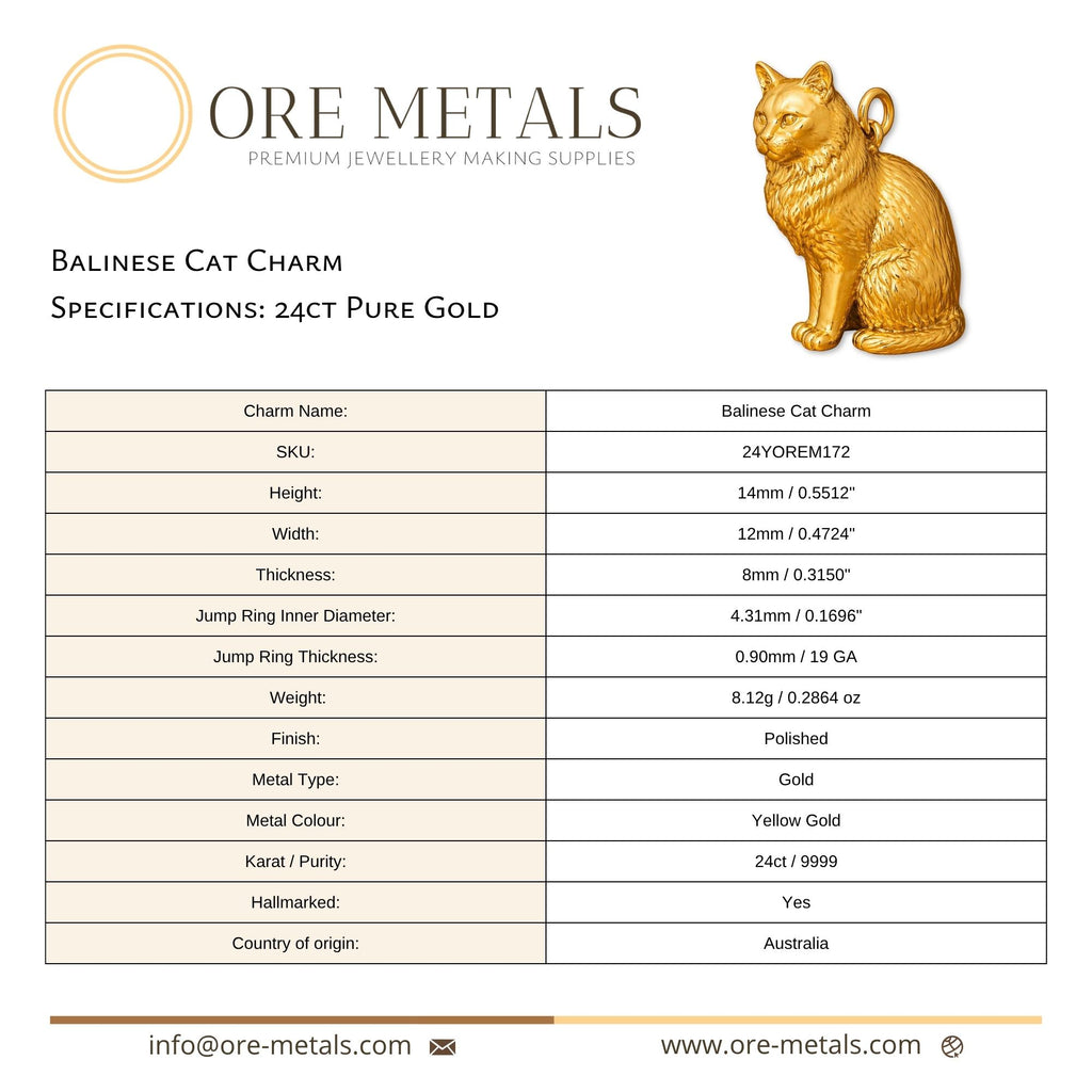 24ct Pure Gold - Balinese Cat Charm