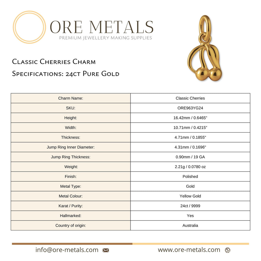 24ct Pure Gold - Classic Cherries Charm