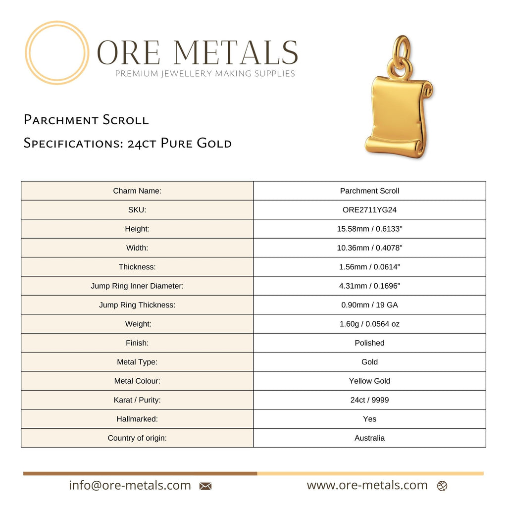 24ct Pure Gold - Parchment Scroll Charm