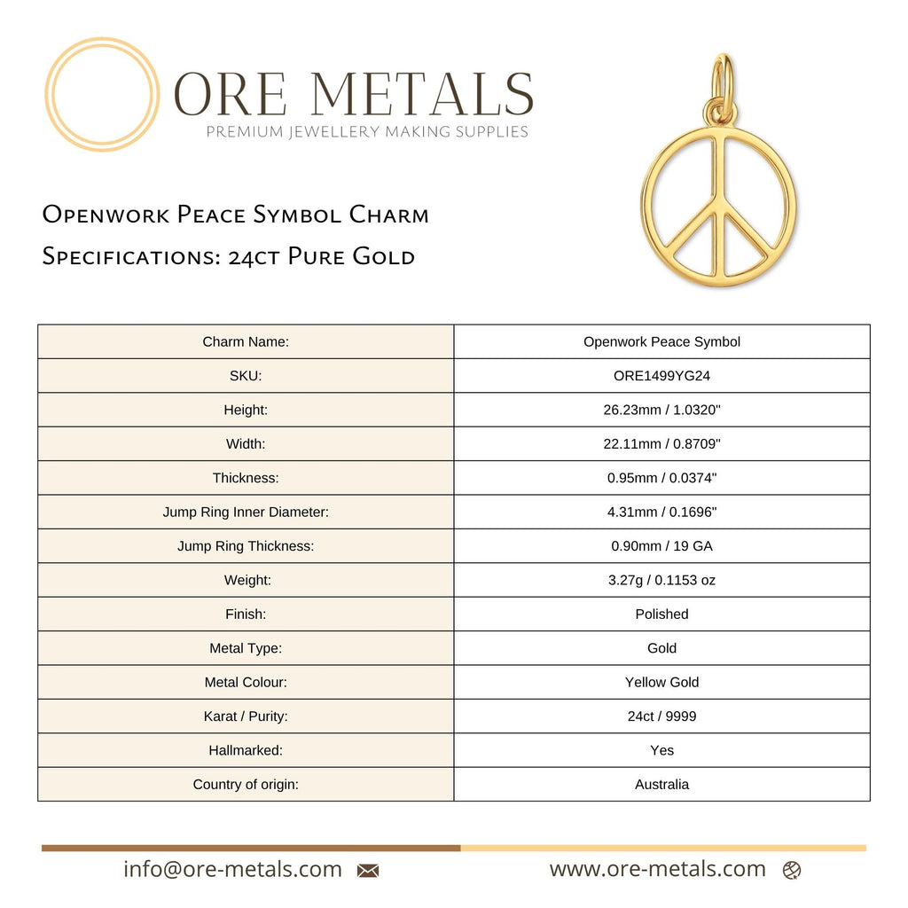 24ct Pure Gold - Openwork Peace Symbol Charm