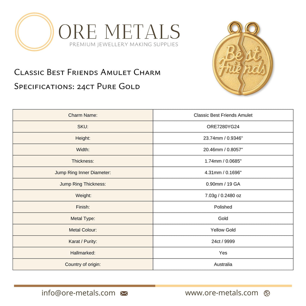 24ct Pure Gold - Classic Best Friends Amulet Charm