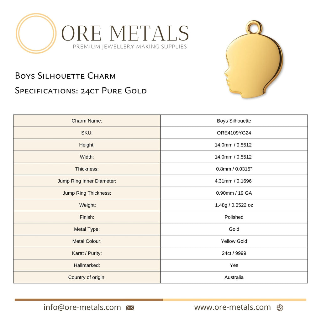 24ct Pure Gold - Boys Silhouette  Charm