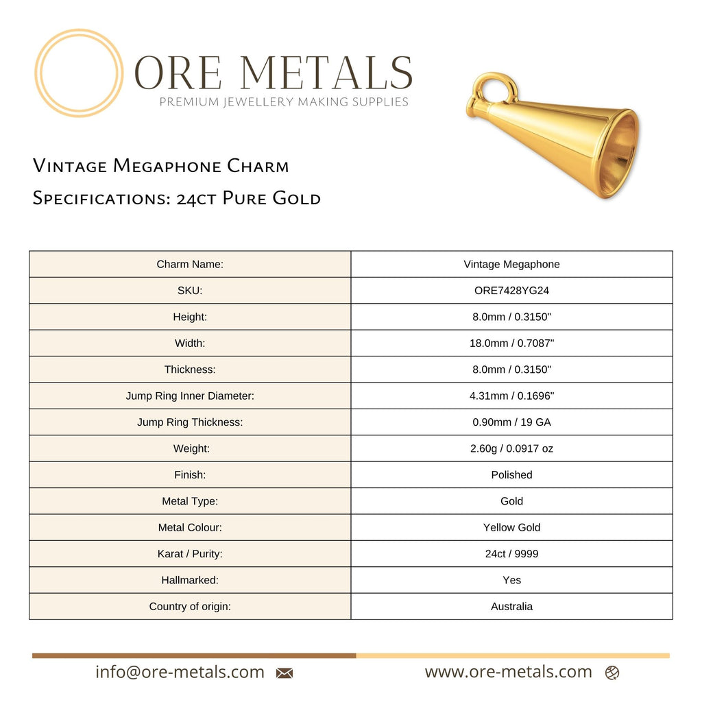 24ct Pure Gold - Vintage Megaphone Charm