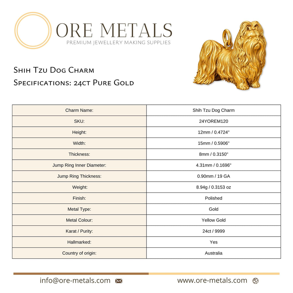 24ct Pure Gold - Shih Tzu Dog Charm