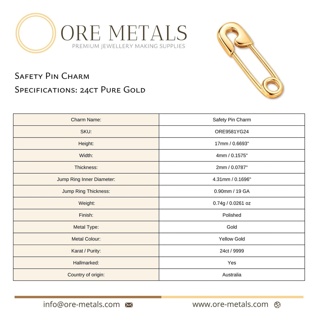 24ct Pure Gold - Safety Pin Charm