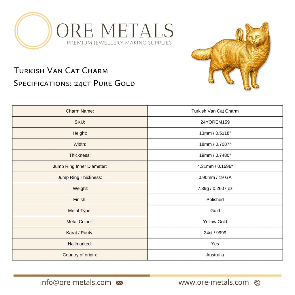 24ct Pure Gold - Turkish Van Cat Charm