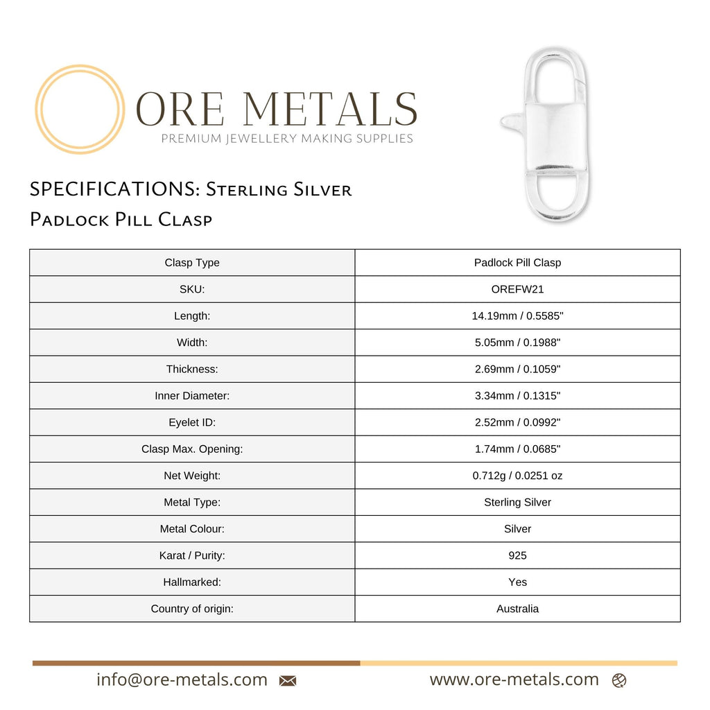 925 Sterling Silver - Padlock Pill Clasp