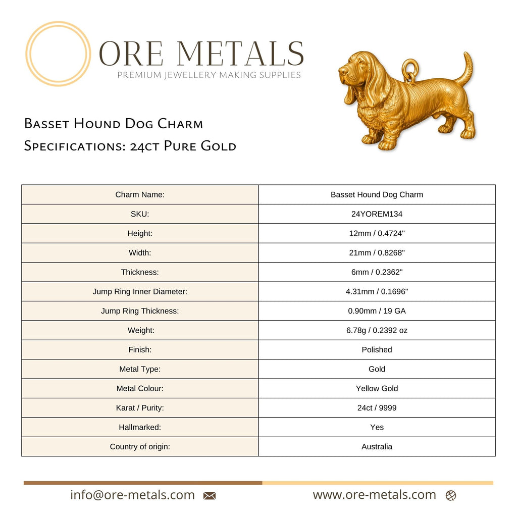 24ct Pure Gold - Basset Hound Dog Charm