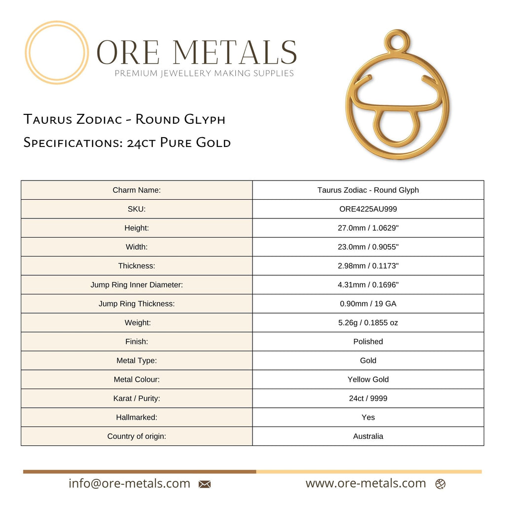 24ct Pure Gold - Taurus Zodiac Round Charm