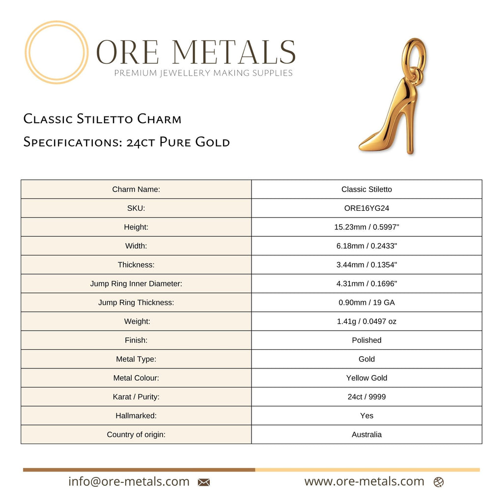 24ct Pure Gold - Classic Stiletto Charm
