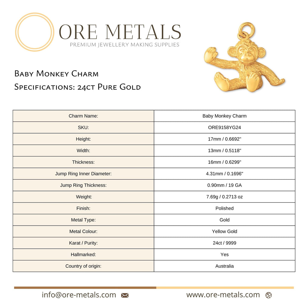 24ct Pure Gold - Baby Monkey Charm