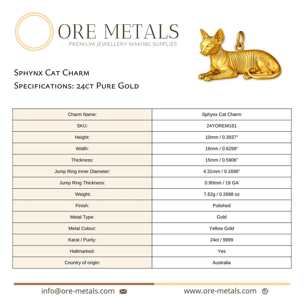 24ct Pure Gold - Sphynx Cat Charm