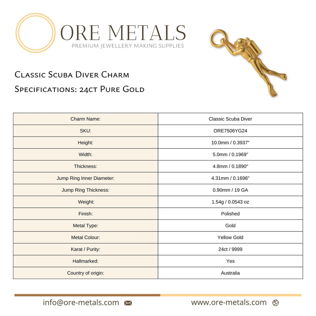 24ct Pure Gold - Classic Scuba Diver Charm