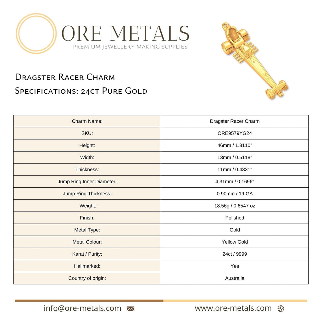 24ct Pure Gold - Dragster Racer Charm