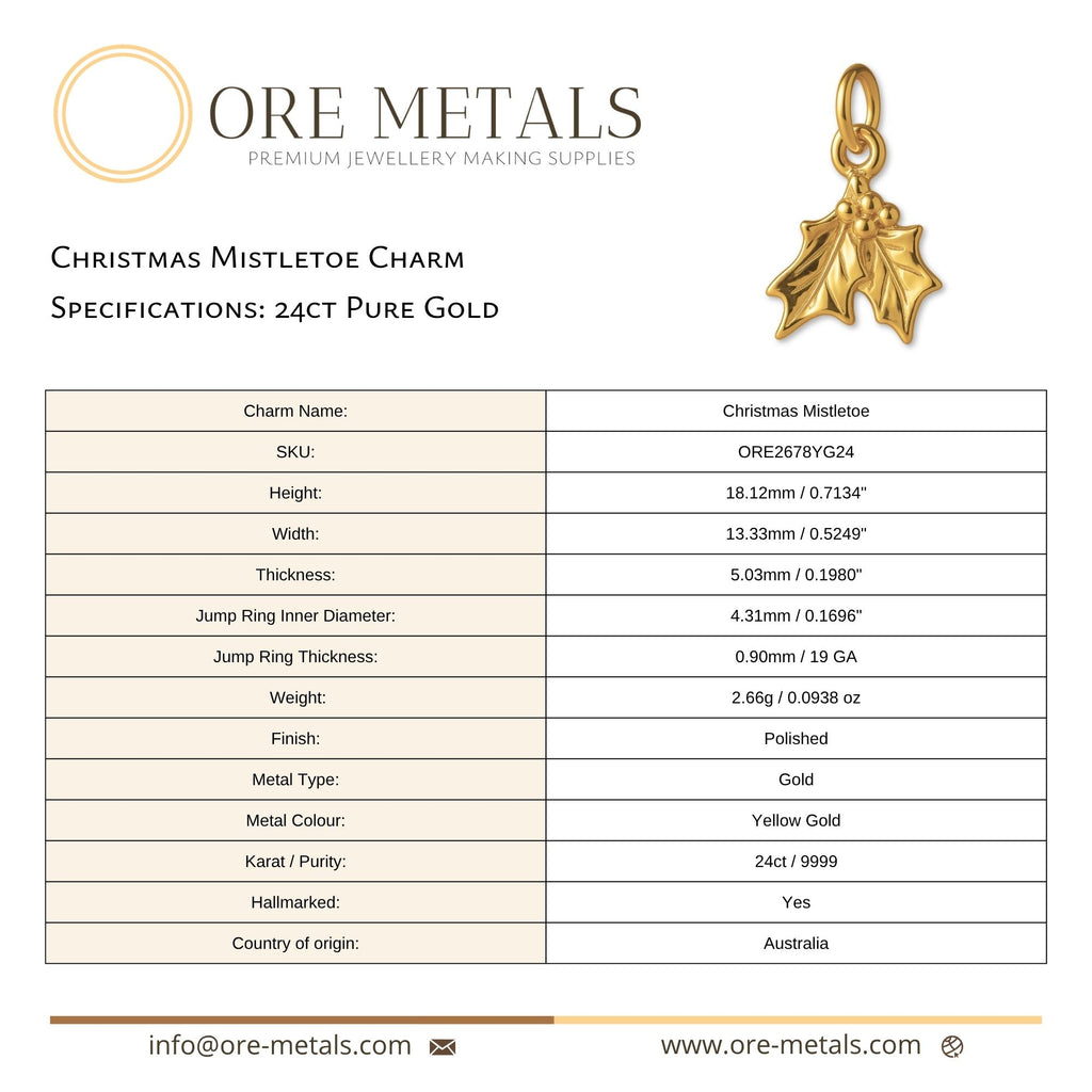 24ct Pure Gold - Christmas Mistletoe Charm