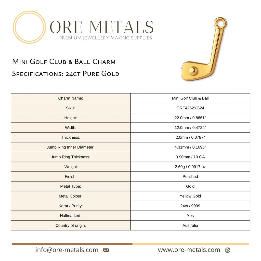 24ct Pure Gold - Mini Golf Club & Ball Charm