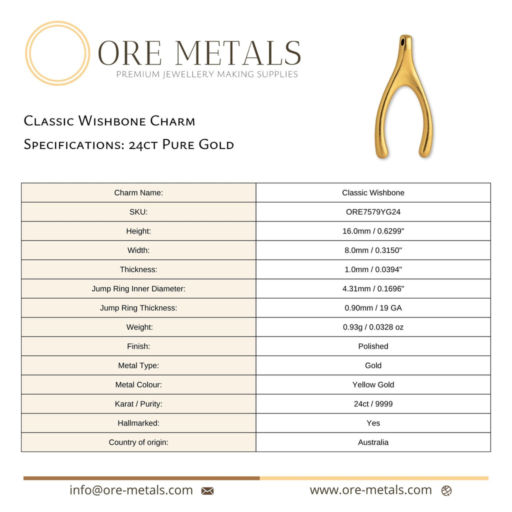 24ct Pure Gold - Classic Wishbone Charm