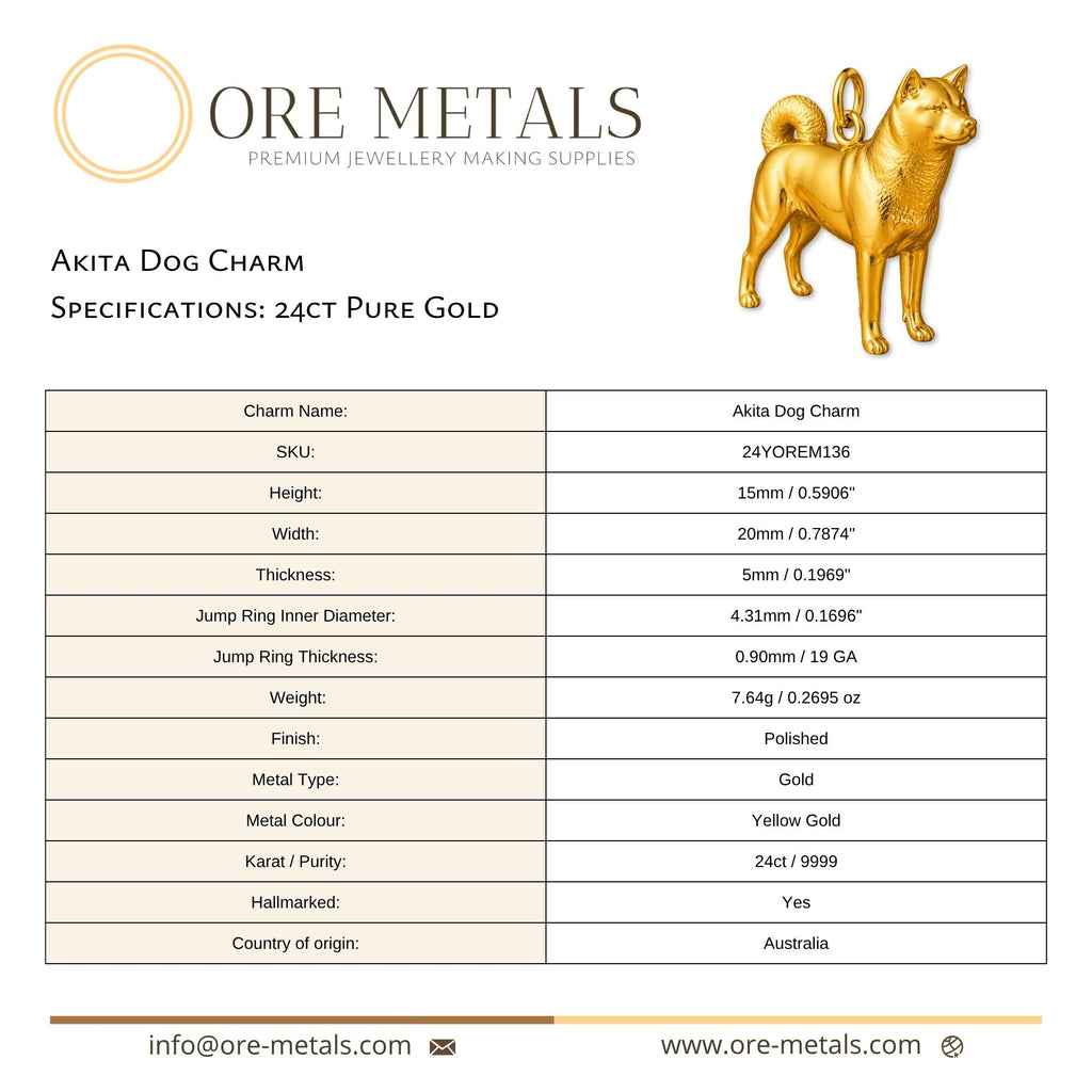 24ct Pure Gold - Akita Dog Charm