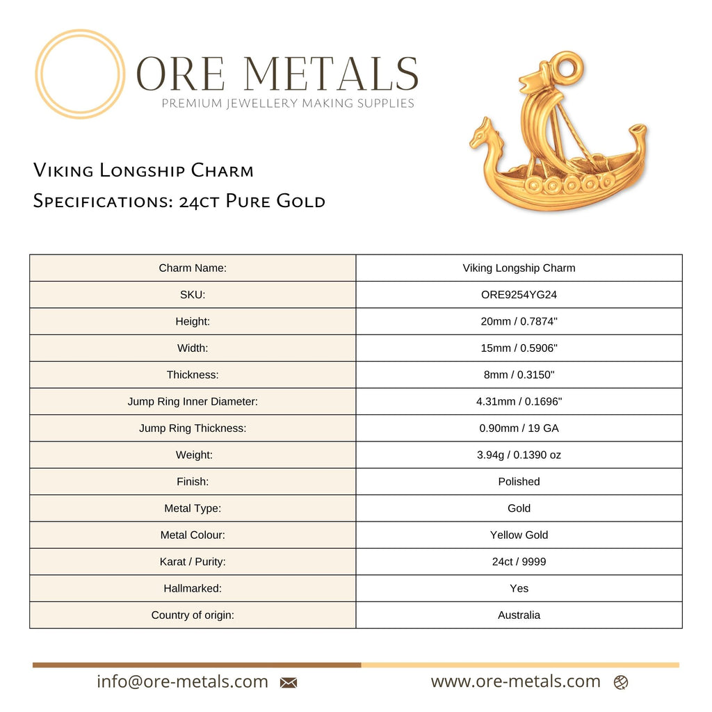 24ct Pure Gold - Viking Longship Charm