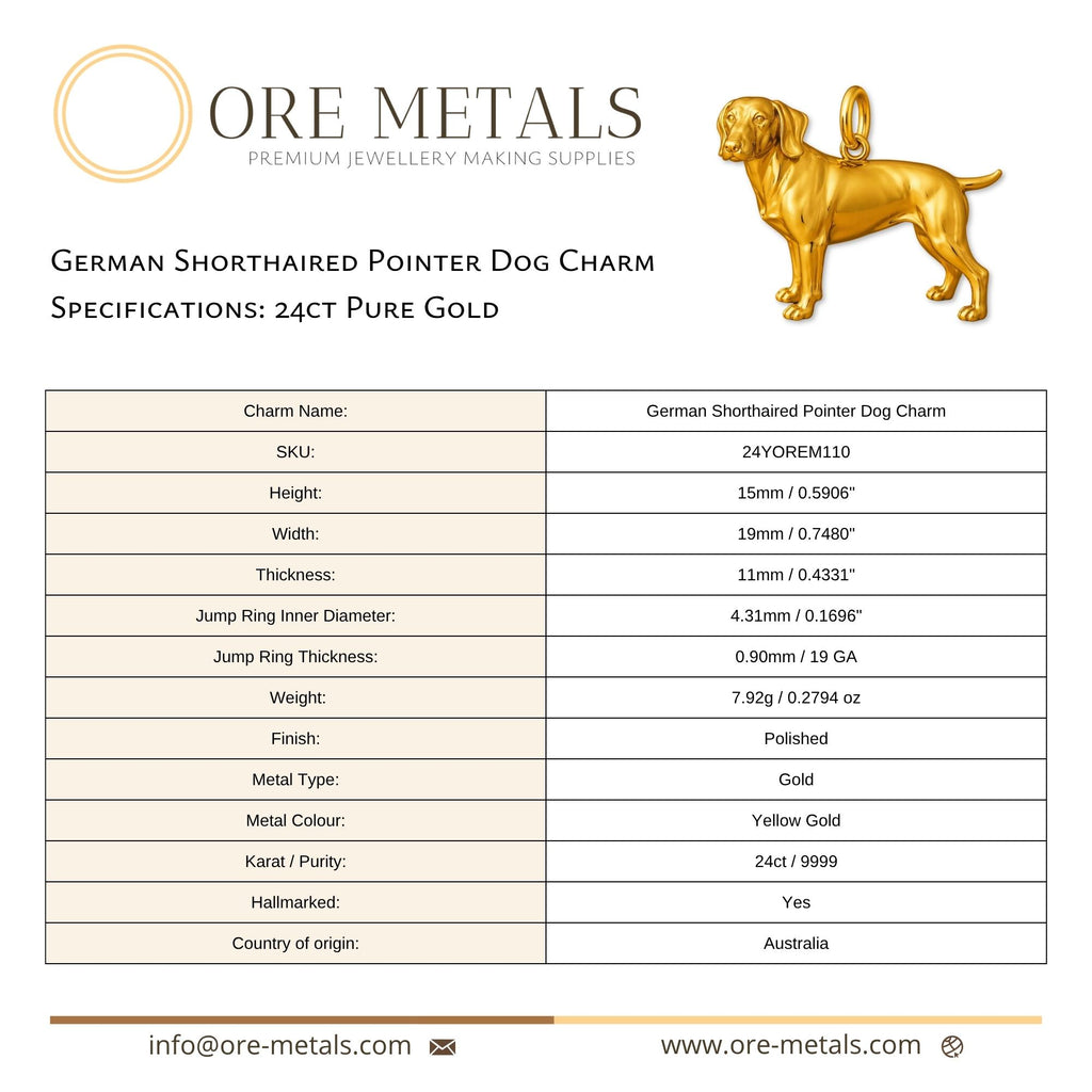 24ct Pure Gold - German Shorthaired Pointer Dog Charm
