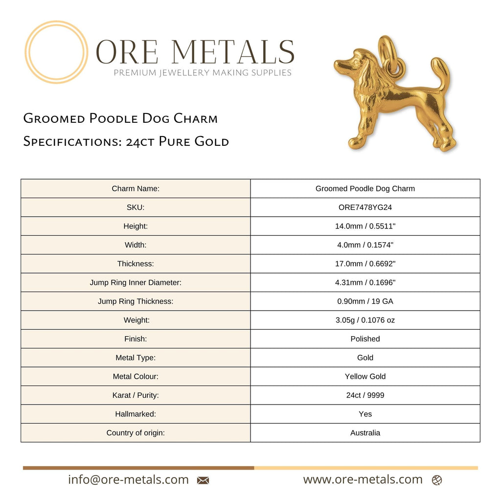 24ct Pure Gold - Groomed Poodle Dog Charm