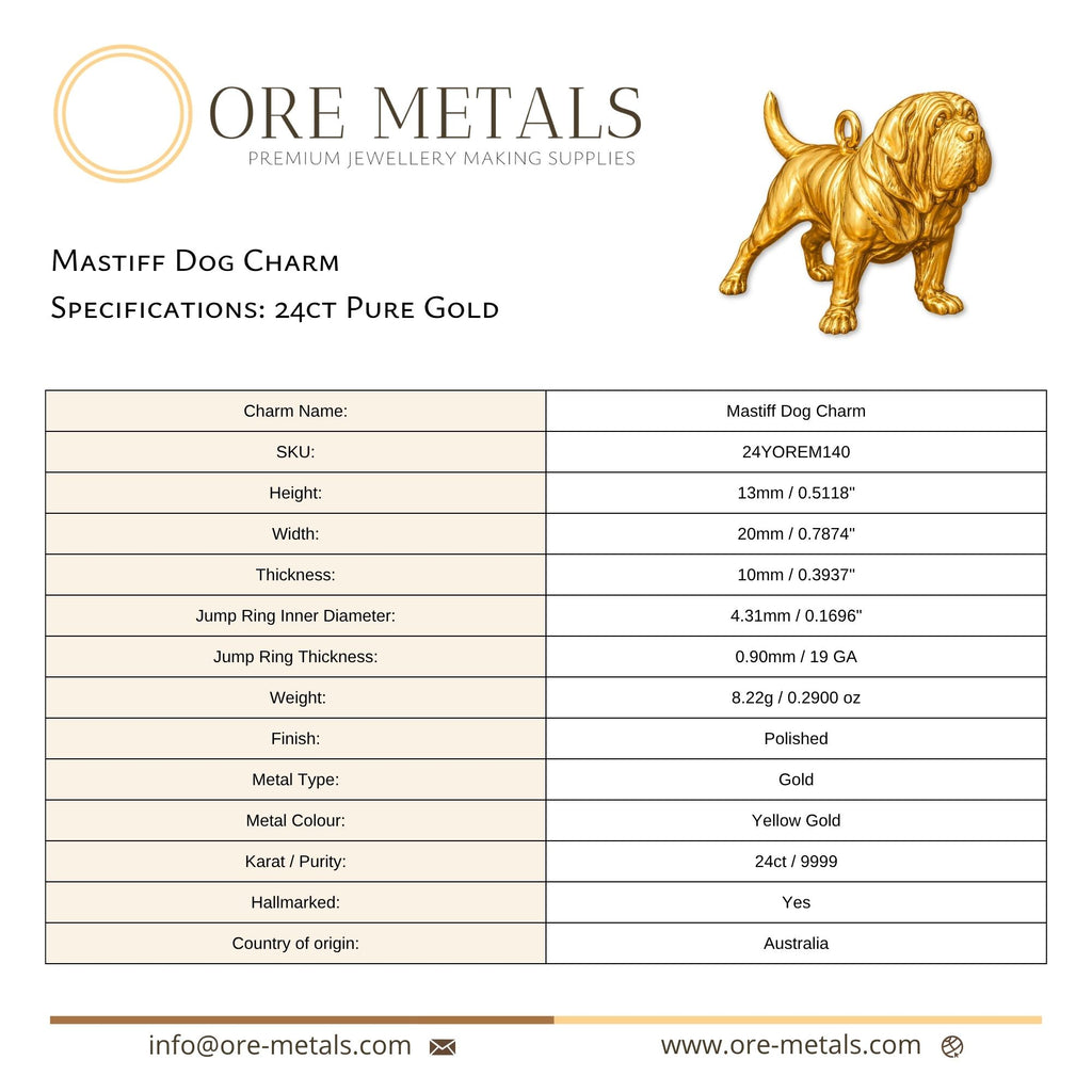24ct Pure Gold - Mastiff Dog Charm
