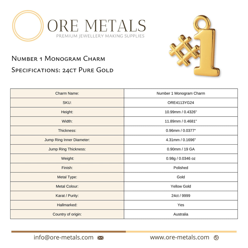 24ct Pure Gold - Number 1 Monogram Charm