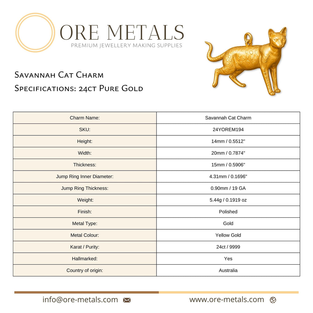 24ct Pure Gold - Savannah Cat Charm