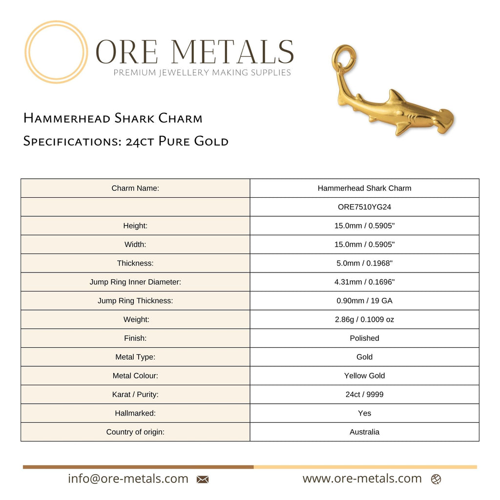 24ct Pure Gold - Hammerhead Shark Charm