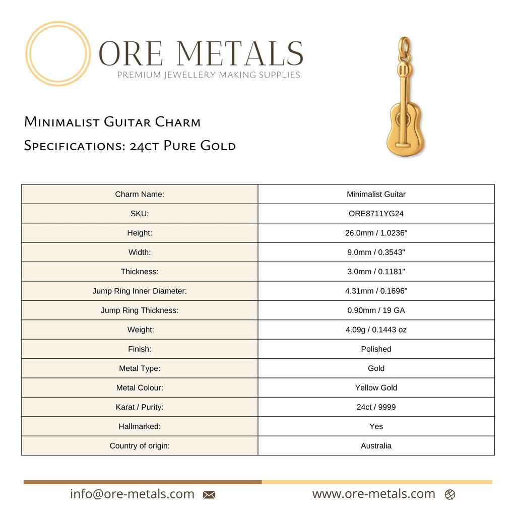 24ct Pure Gold - Minimalist Guitar Charm