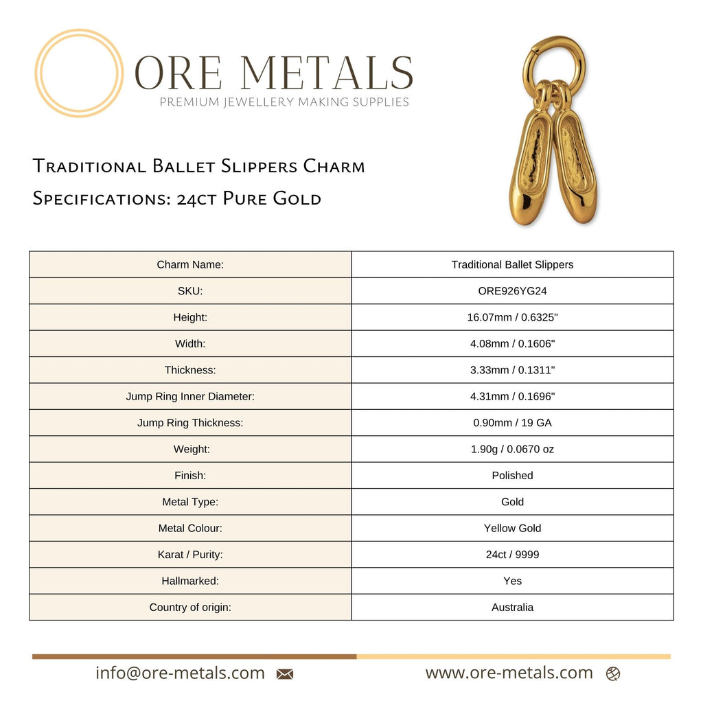 24ct Pure Gold - Traditional Ballet Slippers Charm