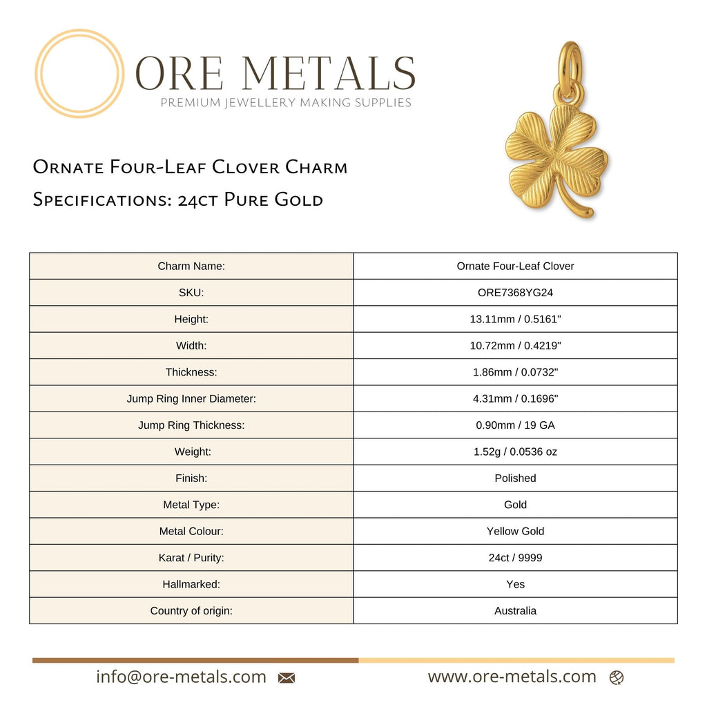 24ct Pure Gold - Ornate Four-Leaf Clover Charm